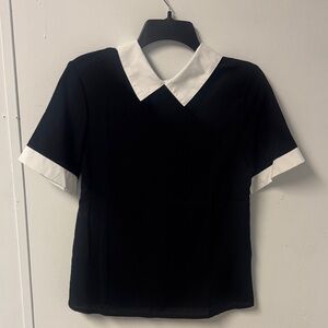 SHEIN Black and White Contrast Collar Blouse